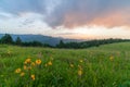 Black stormy sky in the rain in the mountains. Royalty Free Stock Photo