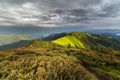 Black stormy sky in the rain in the mountains. Royalty Free Stock Photo