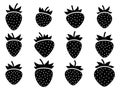 Black strawberry set isolated on white background. Strawberry silhouettes. Strawberry sweet berries, fruity dessert. Design for