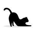 Black stretching cat sIlhouette. Vector black feline logo. Vector illustration.