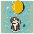 Black Striped Cat with a Yellow Balloon Royalty Free Stock Photo