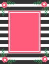 Black stripes and pink flowers invitation card Royalty Free Stock Photo