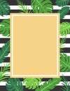 Black Stripes And Tropical Green Leaves Banner