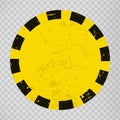 Black Stripped circle on yellow background. Text space. Blank Warning Sign. Warning Background.