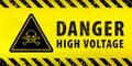 Black Stripped Rectangle on yellow background. Blank Warning Sign. Sign of Danger High Voltage. Template in grunge style. Royalty Free Stock Photo