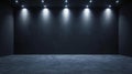 Black studio background dark concrete floor empty gallery room modern ceiling spotlight minimal interior space dramatic lighting Royalty Free Stock Photo