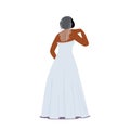 Black Stylish Bride in Elegant Dress and Veil Rear View Isolated on White Background. Beautiful African Female Royalty Free Stock Photo