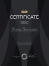 Black stylish certificate. Template for diploma. Strict modernist certificate in dark tones. Template for serious black