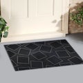 Black Stylish square patterned welcome entry door mat with yellow flowers and leaves