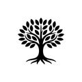 Black stylized tree with roots and leaves white silhouette Royalty Free Stock Photo