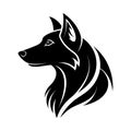 Black wolf head profile with stylized flowing mane and sharp ears on white background animal Royalty Free Stock Photo