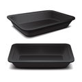 Black styrofoam food storage. Food plastic tray, dark foam meal container, empty box for food vector illustration