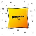 Black Submachine gun icon isolated on white background. Kalashnikov or AK47. Yellow square button. Vector