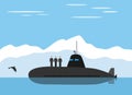 Black submarine and icy landscape