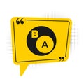 Black Subsets, mathematics, a is subset of b icon isolated on white background. Yellow speech bubble symbol. Vector