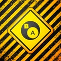 Black Subsets, mathematics, a is subset of b icon isolated on yellow background. Warning sign. Vector