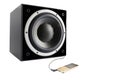 Black subwoofer and mp4 player Royalty Free Stock Photo