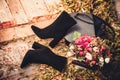 black suede boots and female bag autumn