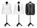 Black suit and white shirt on mannequins. Vector.