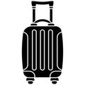 Black suitcase with wheels and telescopic handle silhouette icon isolated on white background.