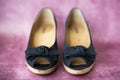 black summer suede women& x27;s shoes, front view