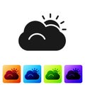 Black Sun and cloud weather icon isolated on white background. Set icons in color square buttons. Vector Illustration Royalty Free Stock Photo