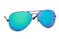 Black sunglasses with blue chameleon mirror lens