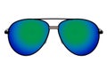 Black sunglasses with blue-green lens isolated on white background