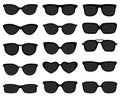 Black sunglasses icon set. Dark optic glasses and frames isolated on white. Black lens with stylish plastic rims Royalty Free Stock Photo