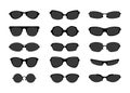 Black sunglasses. Retro fashion spectacles of different shapes. Vintage style eyewear. Geek or medicine optics logo. Sunlight