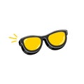 Black sunglasses with yellow lens isolated on white background. Cartoon funny kids pink summer sunglasses icon, label Royalty Free Stock Photo