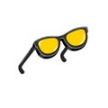 Black sunglasses with yellow lens isolated on white background. Cartoon funny kids pink summer sunglasses icon, label Royalty Free Stock Photo