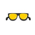 Black sunglasses with yellow lens isolated on white background. Cartoon funny kids pink summer sunglasses icon, label Royalty Free Stock Photo