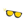 Black sunglasses with yellow lens isolated on white background. Cartoon funny kids pink summer sunglasses icon, label Royalty Free Stock Photo