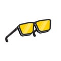 Black sunglasses with yellow lens isolated on white background. Cartoon funny kids pink summer sunglasses icon, label Royalty Free Stock Photo