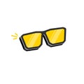 Black sunglasses with yellow lens isolated on white background. Cartoon funny kids pink summer sunglasses icon, label Royalty Free Stock Photo