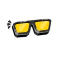 Black sunglasses with yellow lens isolated on white background. Cartoon funny kids pink summer sunglasses icon, label Royalty Free Stock Photo