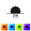 Black Sunset icon isolated on white background. Set icons in color square buttons. Vector Illustration Royalty Free Stock Photo
