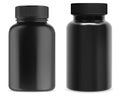 Black supplement bottle. Plastic pill jar mockup Royalty Free Stock Photo