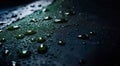 Black surface with drops of water. Wet upside backdrop. Generative AI Royalty Free Stock Photo