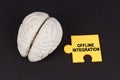 On a black surface lies a brain and a yellow puzzle with the inscription - Offline Integration