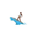 Black surfer girl in action. Raster illustration in flat cartoon style Royalty Free Stock Photo