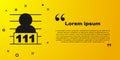 Black Suspect criminal icon isolated on yellow background. The criminal in prison, suspected near the board. Vector