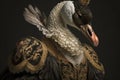 Black swan in baroque dress, concept of Graceful avian creature, created with Generative AI technology
