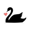 Black silhouette swan largest flying bird swim on water cartoon animal design flat vector illustration isolated on white