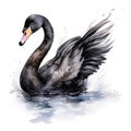 Black swan watercolor. Illustration AI Generative Royalty Free Stock Photo