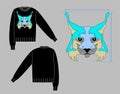 Turtleneck sweater with lynx intarsia