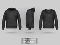 Black sweatshirt hoodie without zip template in three dimensions