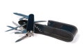 Black swiss army knife isolated on a white Royalty Free Stock Photo