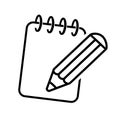 Black symbol of notepad. Icon of pencil with writing pad. Line design.